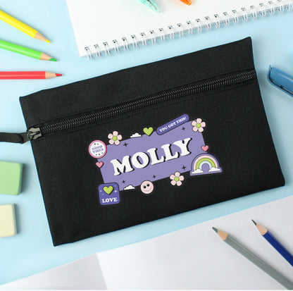 Personalised Good Vibes Black Pencil Case
