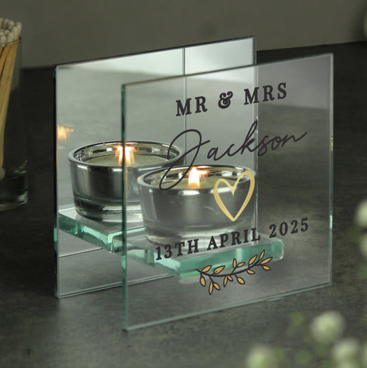 Personalised Wedding Mirrored Tealight Holder
