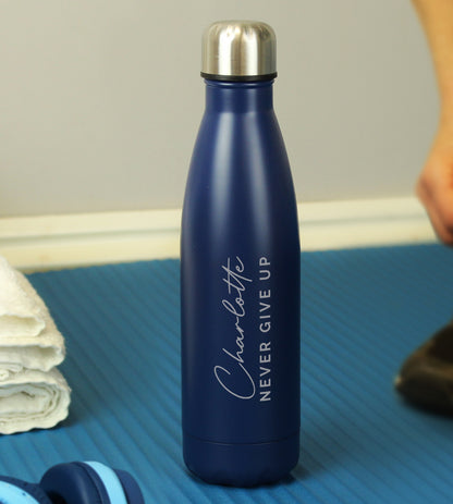 Personalised Two Lines Navy Metal Insulated Drinks Bottle