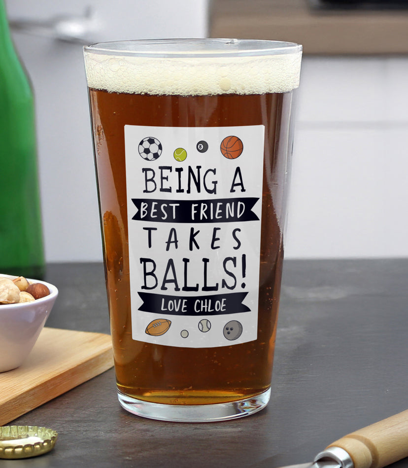 Personalised It Takes Balls Printed Beer Glass