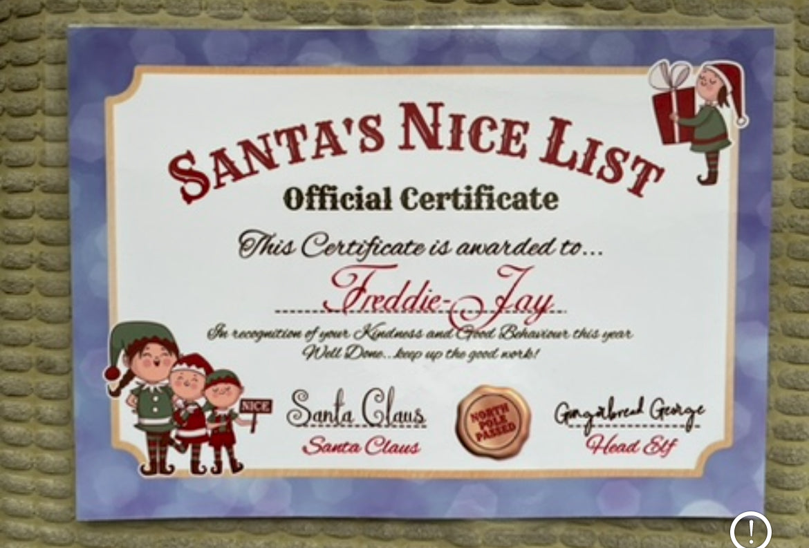 Personalised Candy Cane Nice List Certificate