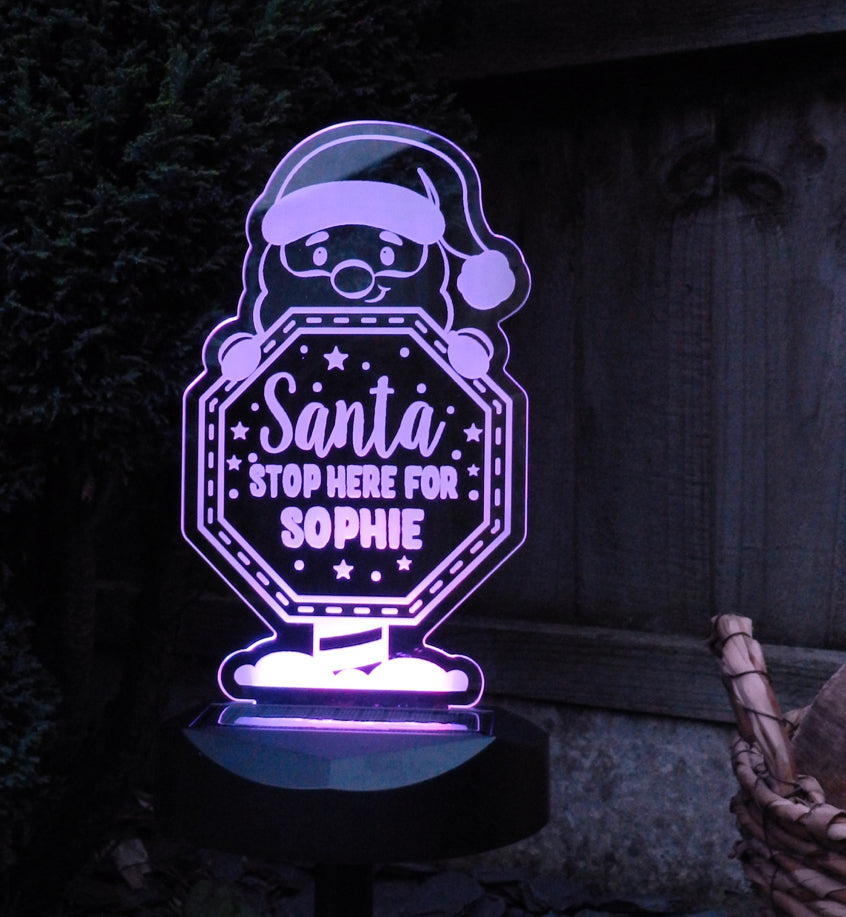 Personalised Santa Stop Here Sign Outdoor Solar Light