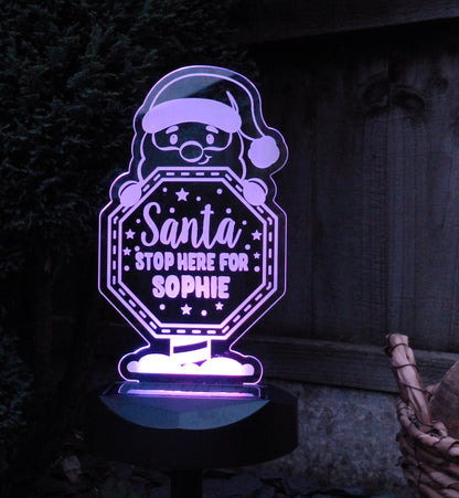 Personalised Santa Stop Here Sign Outdoor Solar Light