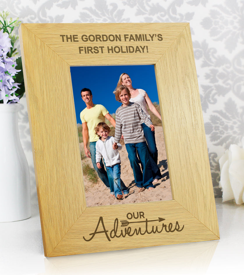 Personalised Our Adventures 6x4 Oak Finish Photo Frame