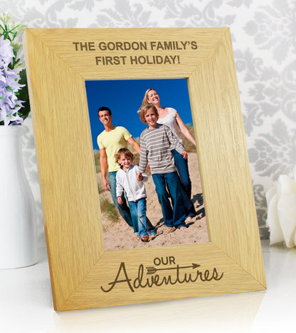 Personalised Our Adventures 6x4 Oak Finish Photo Frame