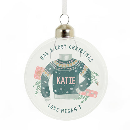Personalised Cosy Christmas Glass Bauble