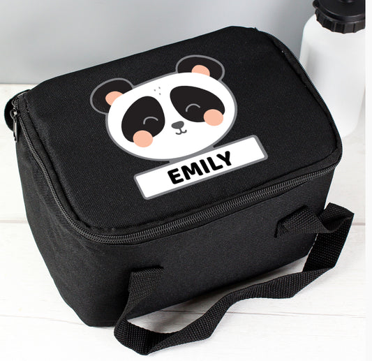 Personalised Panda Black Lunch Bag