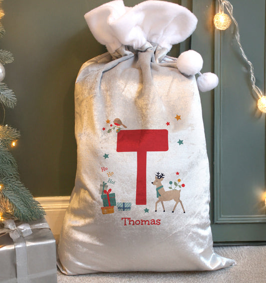Personalised Initial Reindeer Christmas Sack