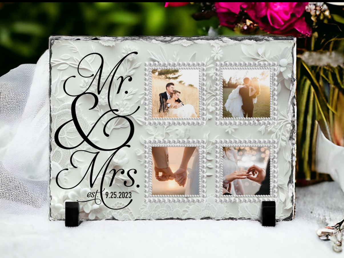 Mr & Mrs Photo Slate with stand