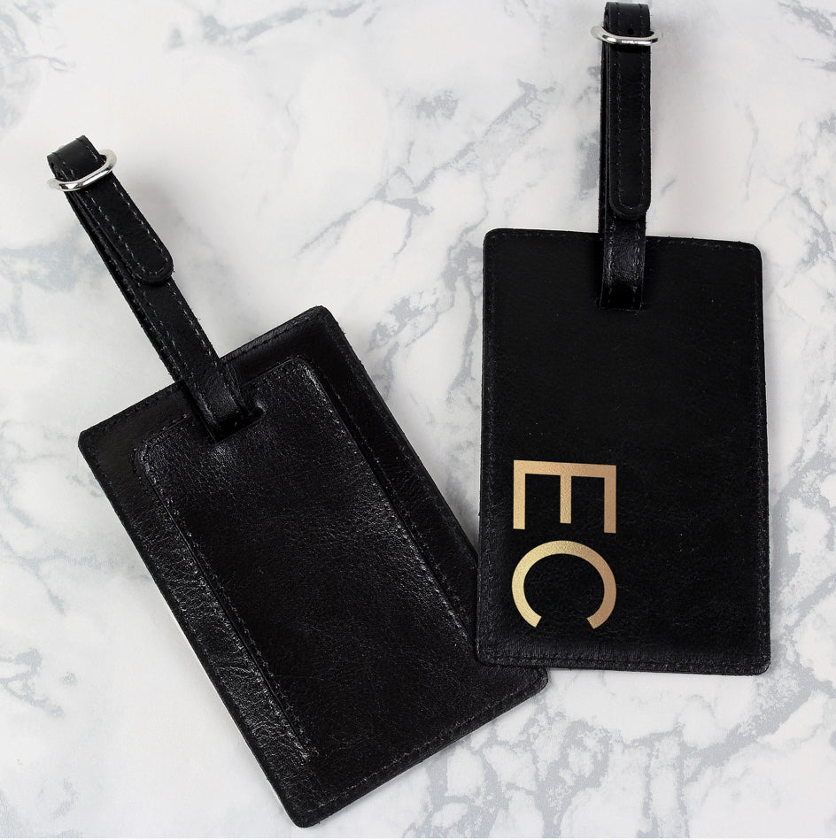 Personalised Gold Initials Black Luggage Tag