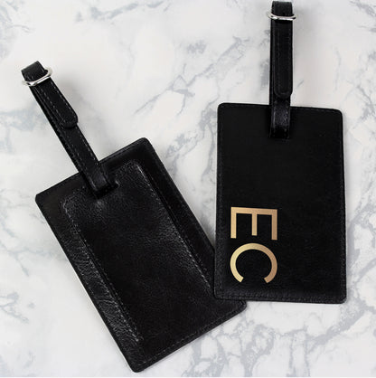 Personalised Gold Initials Black Luggage Tag