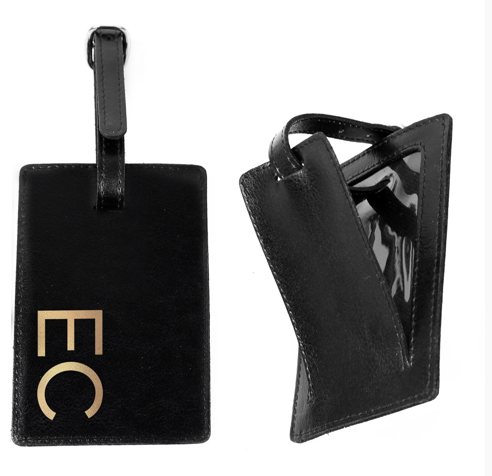 Personalised Gold Initials Black Luggage Tag