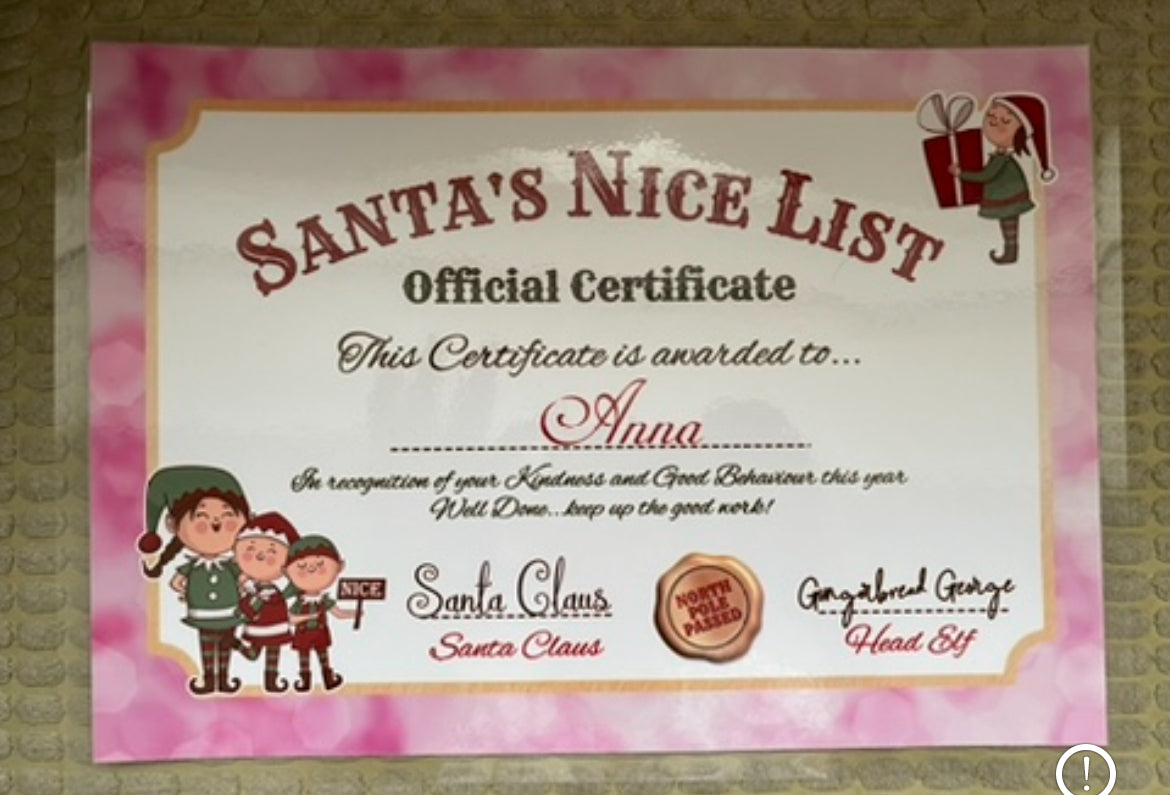 Personalised Candy Cane Nice List Certificate
