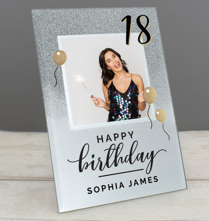 Personalised Birthday 4x4 Glitter Glass Photo Frame