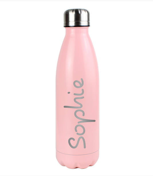Personalised Name Only Pink Metal Insulated Drinks Bottle