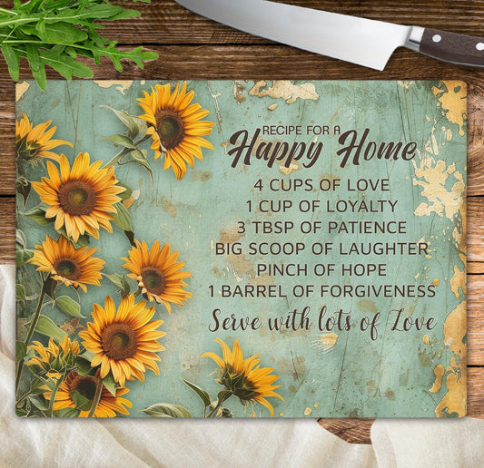 Recipe For A Happy Home Glass Chopping Board