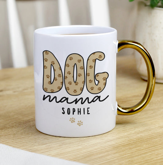 Personalised Dog Mama Gold Handle Mug