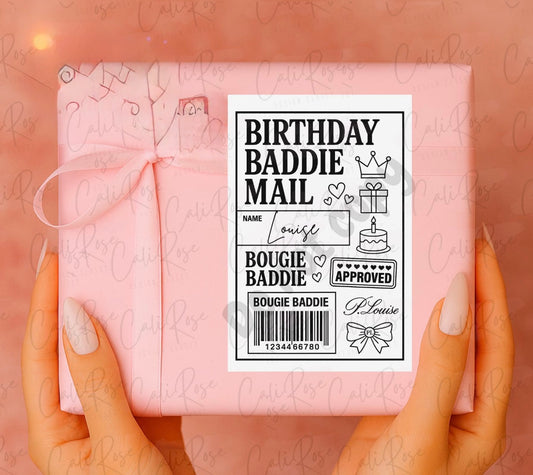 Birthday Baddie Mail Personalised Labels Pack of 10