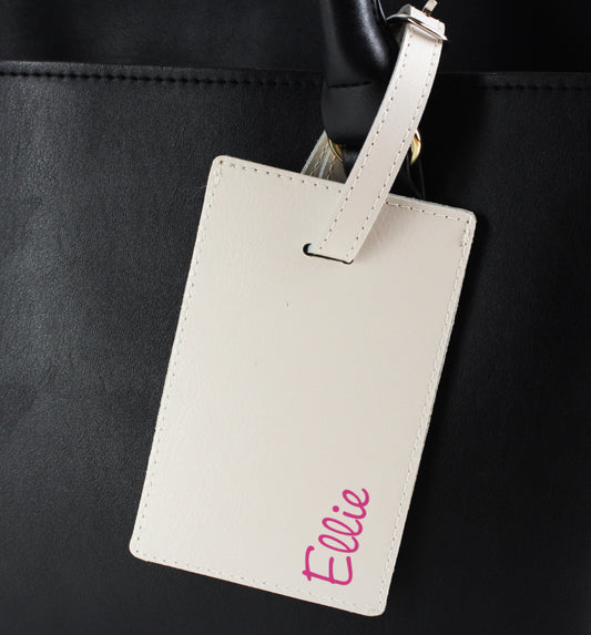 Personalised Pink Name Cream Luggage Tag