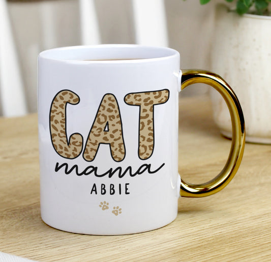 Personalised Cat Mama Gold Handle Mug