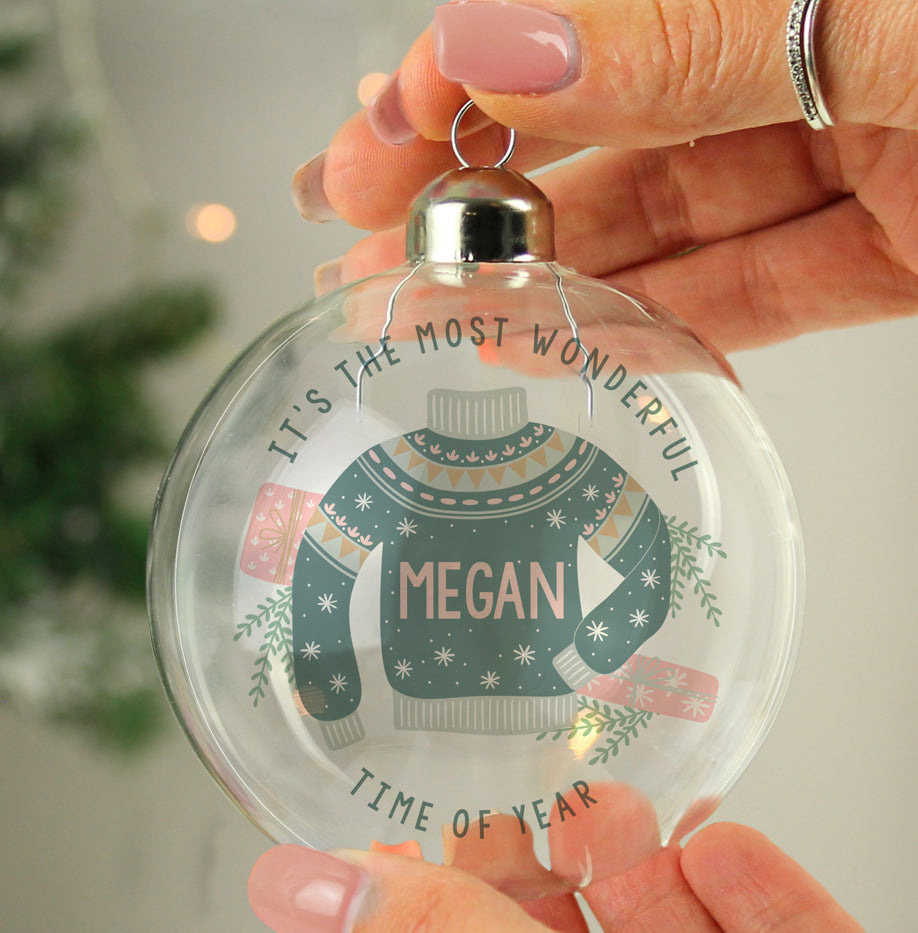 Personalised Cosy Christmas Glass Bauble