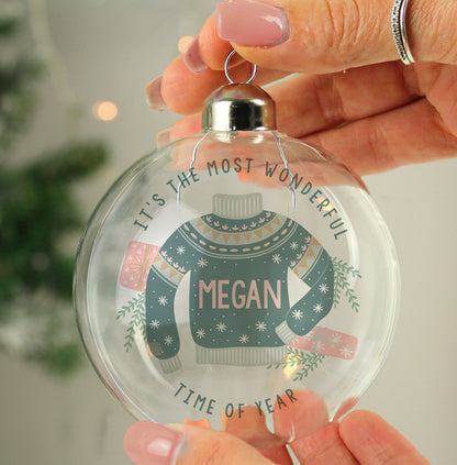 Personalised Cosy Christmas Glass Bauble