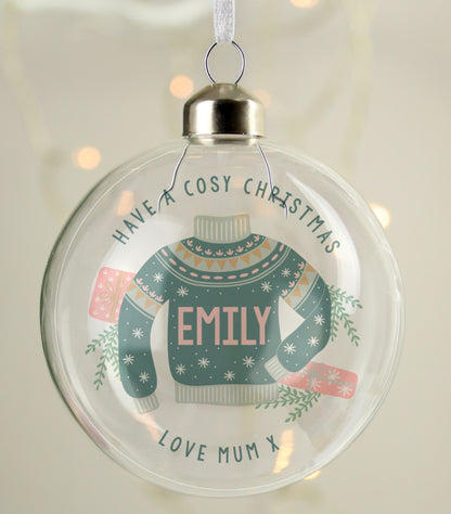 Personalised Cosy Christmas Glass Bauble
