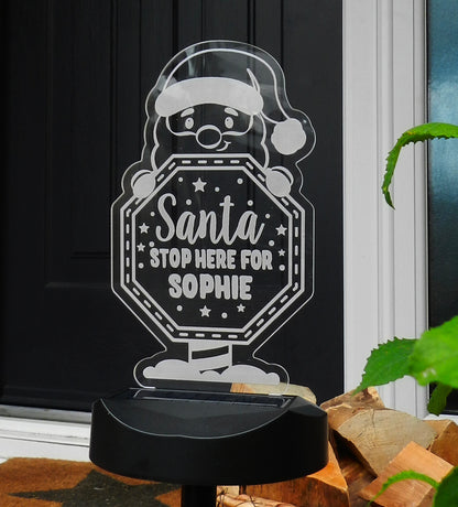 Personalised Santa Stop Here Sign Outdoor Solar Light