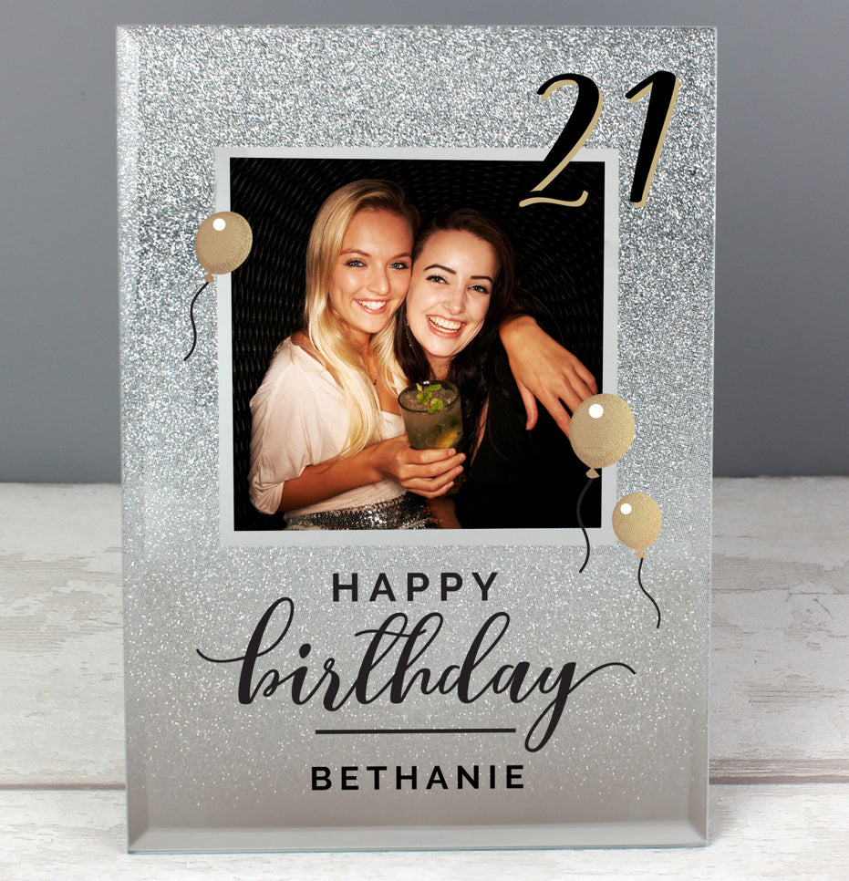 Personalised Birthday 4x4 Glitter Glass Photo Frame