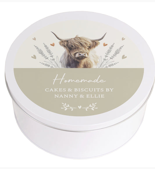 Personalised Highland Cow Cake Tin