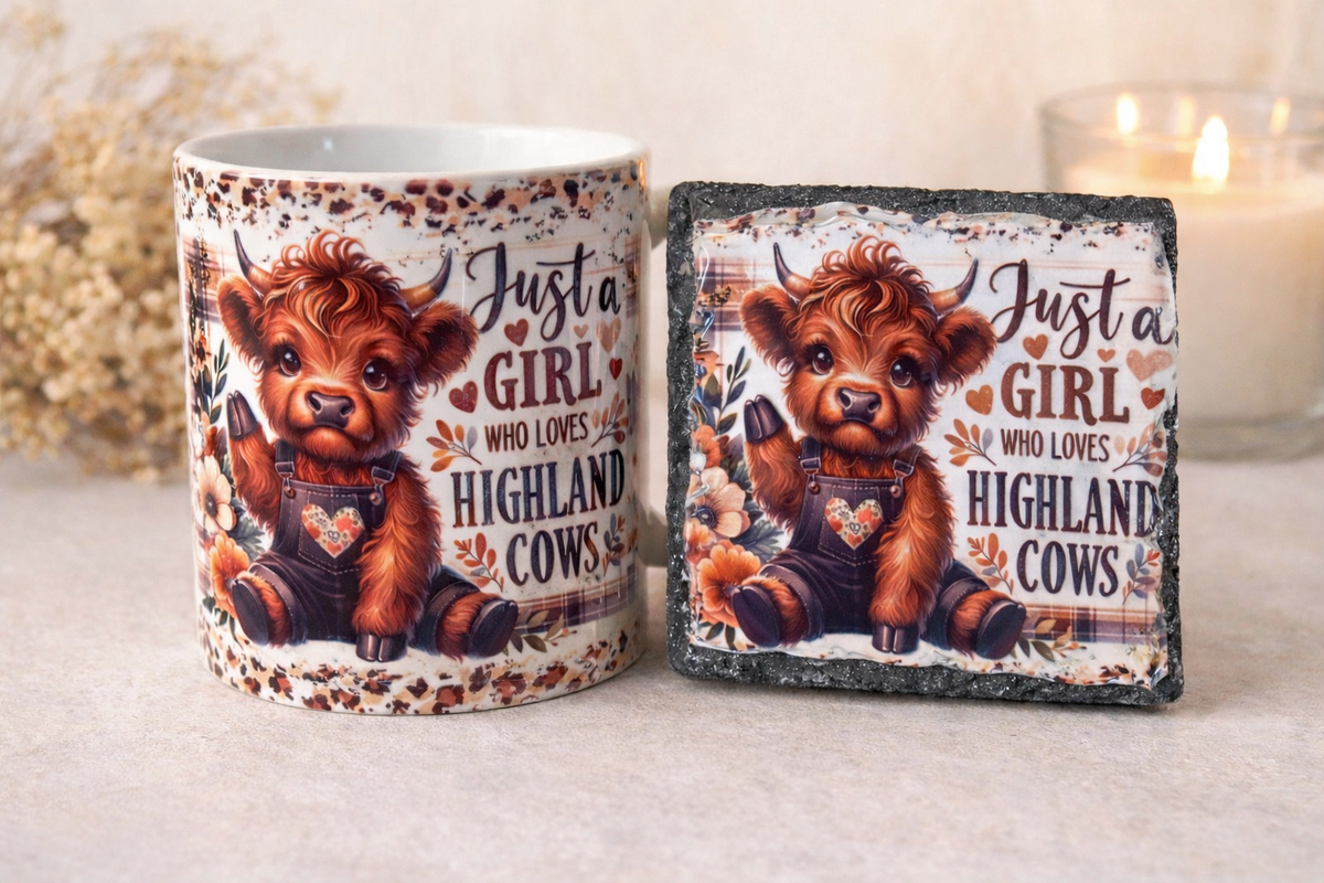 Just A Girl Who Loves Highland Cows Mug and Slate Coaster